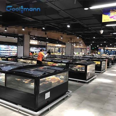 Open Supermarket Island Freezer Automatic Defrosting Horizontal Display