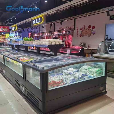 R290 Island Glass Lid Freezer Deep Sliding Door Chest Refrigerant Supermarket