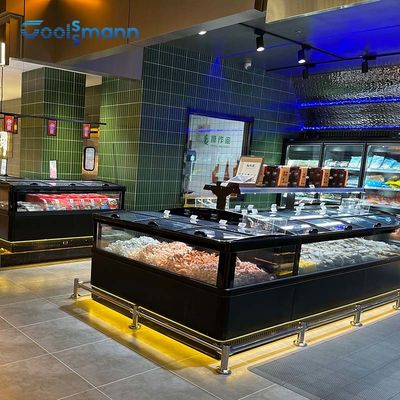 Food Supermarket Island Freezer 1050L Automatic Defrost Sliding Flat Glass Fridge